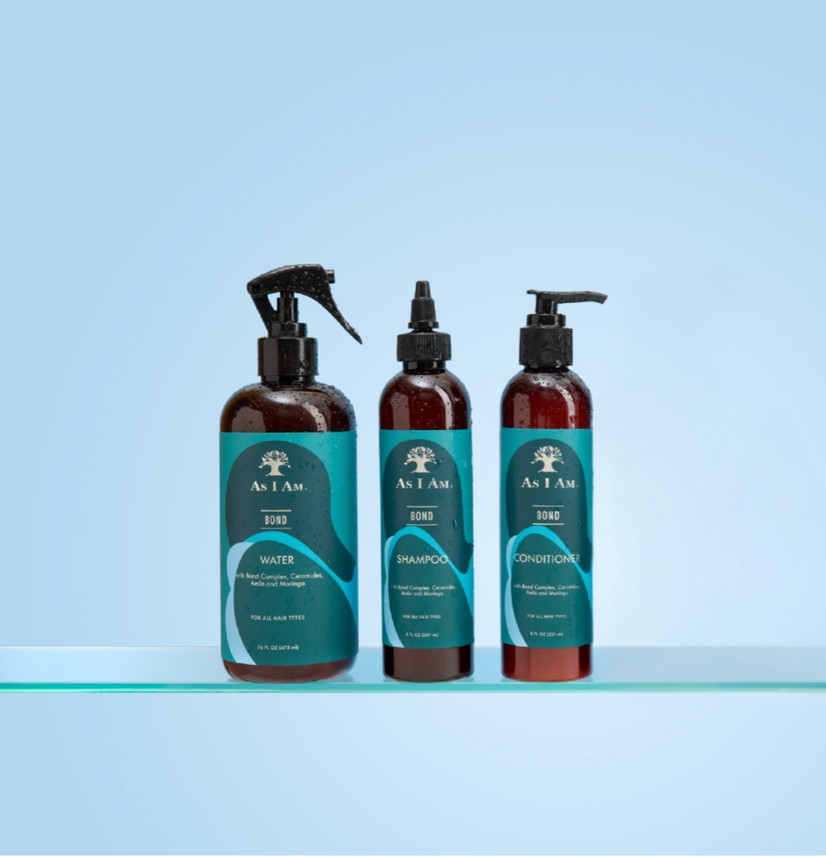 As i am Bond Water, Shampoo, and Conditioner